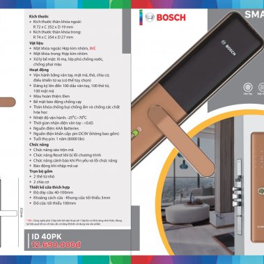 Khóa Cửa Vân Tay BOSCH ID 40PK (Vàng Đồng)