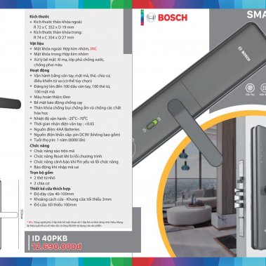 Khóa Cửa Vân Tay BOSCH ID 40PKB (Màu đen)