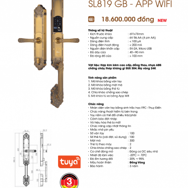 Khóa đại sảnh biệt thự vân tay Demax SL819 GB - App Wifi