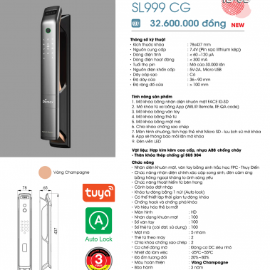 Khóa thông minh nhận diện khuôn mặt Face ID Demax SL999 CG