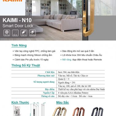Khóa thông minh cửa nhôm xingfa chữ D Kaimi - N10