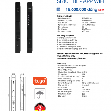 KHÓA THÔNG MINH CHỐNG NƯỚC DEMAX SL801 BL - APP WIFI