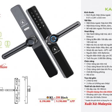 Khóa vân tay cửa nhôm xingfa Kassler KL-599 Black