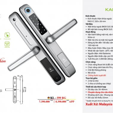 Khóa cửa nhôm xingfa Kassler KL-599 RG App Wifi