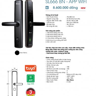 KHÓA VÂN TAY THÔNG MINH DEMAX SL666 BN - APP WIFI