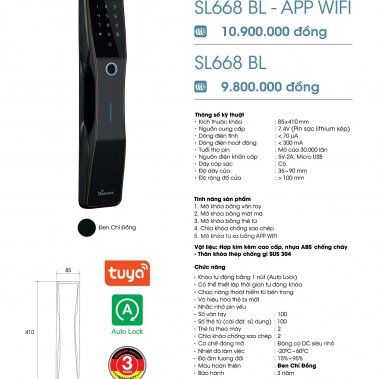 Khóa thông minh tự động DEMAX SL668 BL - App Wifi