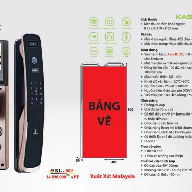 Khóa vân tay nhận diện khuôn mặt Face ID 3D Kassler KL-878F App