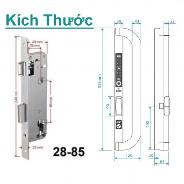 Khóa thông minh cửa nhôm xingfa chữ D Kaimi - N10