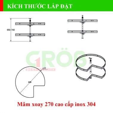 Mâm xoay 270 nan dẹt đáy đặc SUS304 Grob (PM304-270.8; PM304-270.9)