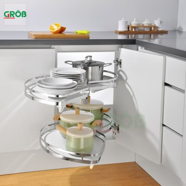 Mâm xoay lá nan dẹt đáy đặc inox SUS304 Grob (PMX304-90L; PMX304-90R)