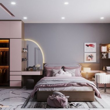 NỘI THẤT PHÒNG NGỦ 07 - GỖ MDF PHỦ MELAMINE MÀU HỒNG KẾT HỢP MÀU TRẮNG VÀ VÂN GỖ