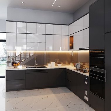 TỦ BẾP 01 - TỦ BẾP MÀU XÁM TRẮNG