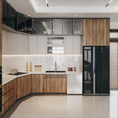 TỦ BẾP 02 - TỦ BẾP MELAMINE VÂN GỖ TRẮNG HIỆN ĐẠI