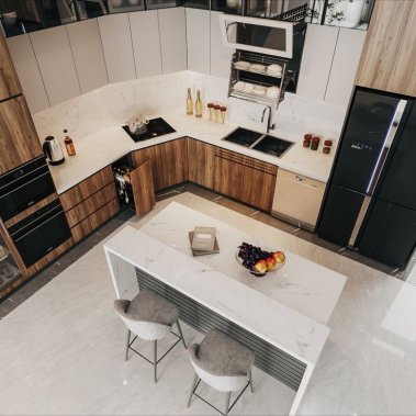 TỦ BẾP 02 - TỦ BẾP MELAMINE VÂN GỖ TRẮNG HIỆN ĐẠI