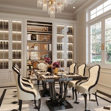 TỦ BẾP 04 - GỖ TONE TRẮNG CÁNH PANEL CỔ ĐIỂN