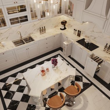 TỦ BẾP 04 - GỖ TONE TRẮNG CÁNH PANEL CỔ ĐIỂN