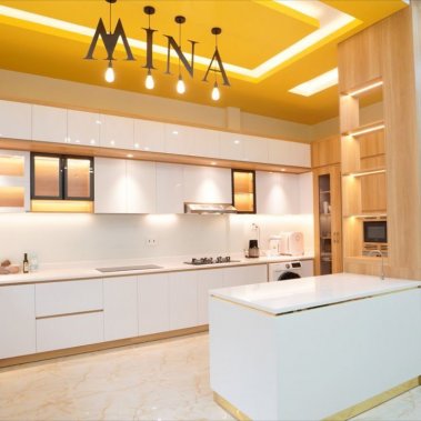 TỦ BẾP 06 - GỖ AN CƯỜNG TONE TRẮNG PHỐI VÂN GỖ