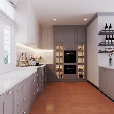 TỦ BẾP 07 - TỦ BẾP TONE MÀU XÁM TRẮNG ĐẸP