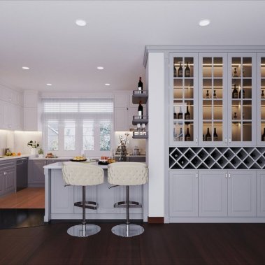 TỦ BẾP 07 - TỦ BẾP TONE MÀU XÁM TRẮNG ĐẸP