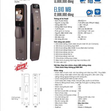 Khóa thông minh nhận diện khuôn mặt Face ID-3D Demax EL910 BN