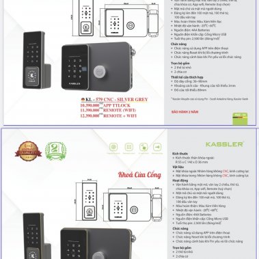 Khóa cửa cổng vân tay Kassler KL-579 CNC SILVER GREY / KL-579 CNC GOLD GREY