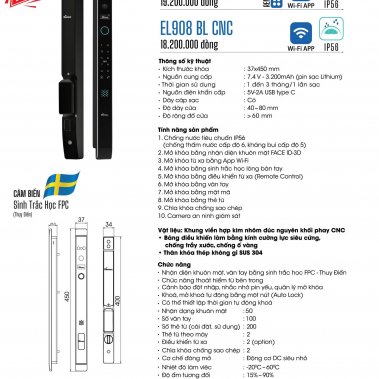 Khóa thông minh nhận diện khuôn mặt Face ID cửa nhôm sắt DEMAX EL908 AG CNC APP WIFI - chống nước