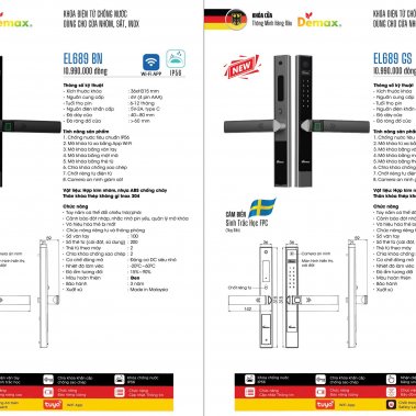 Khóa điện tử chống nước dùng cho cửa nhôm, sắt, inox Demax EL689 BN / GS