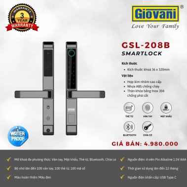 Khóa điện tử Giovani GSL- 208B cửa nhôm, sắt