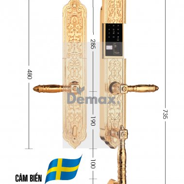 Khóa đại sảnh biệt thự vân tay Demax SL886 Gold - App Wifi