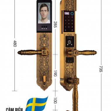 Khóa đại sảnh biệt thự nhận diện khuôn mặt Face ID-3D Demax EL988 GB BRASS