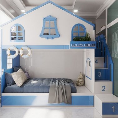 GIƯỜNG TẦNG TONE MÀU TRẮNG XANH