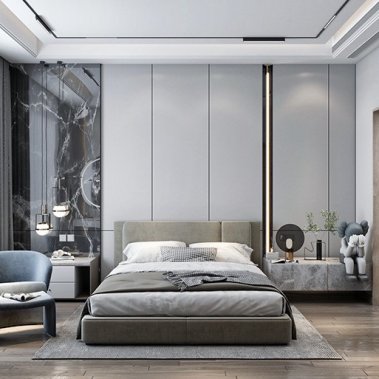 NỘI THẤT PHÒNG NGỦ 70 - GỖ MDF PHỦ MELAMINE MÀU XÁM KẾT HỢP CÁNH KÍNH