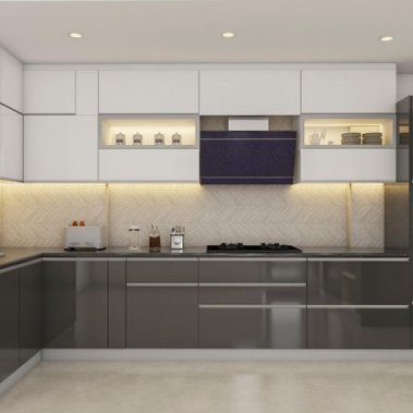 TỦ BẾP 70 - TỦ BẾP ACRYLIC MÀU TRẮNG PHỐI XÁM