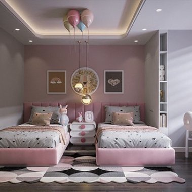 PHÒNG NGỦ BÉ GÁI GỖ MDF SƠN MÀU HỒNG