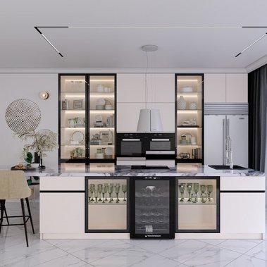 TỦ BẾP 151 - GỖ MDF CHỐNG ẨM PHỦ MELAMINE KẾT HỢP CÁNH NHÔM KÍNH