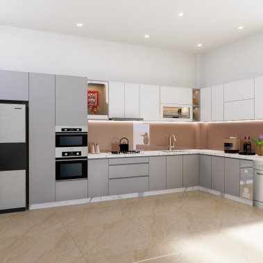 TỦ BẾP 145 - BẾP CHỮ L GỖ MDF PHỦ MELAMINE