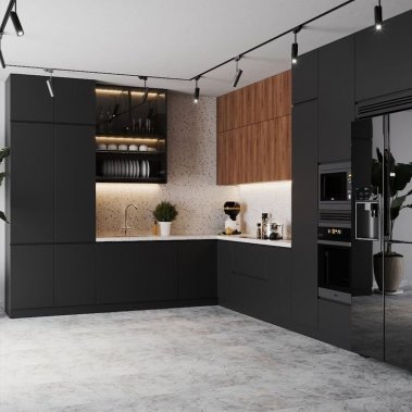 TỦ BẾP 13 - TỦ BẾP TONE XÁM PHỐI GỖ CHỐNG ẨM