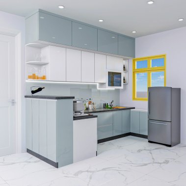 TỦ BẾP 144 - BẾP CHỮ L GỖ MDF PHỦ ACRYLIC