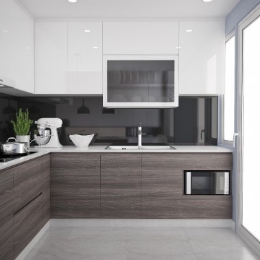 TỦ BẾP 40 - TỦ BẾP KỊCH TRẦN ACRYLIC MÀU TRẮNG PHỐI MELAMINE VÂN GỖ
