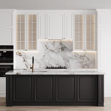 TỦ BẾP 124 BÀN ĐẢO TONE TRẮNG ĐEN