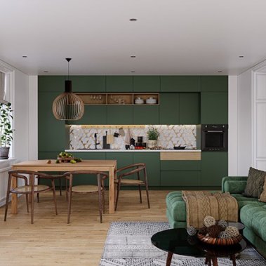 TỦ BẾP 156 - GỖ MDF CHỐNG ẨM PHỦ MELAMINE MÀU XÁNH