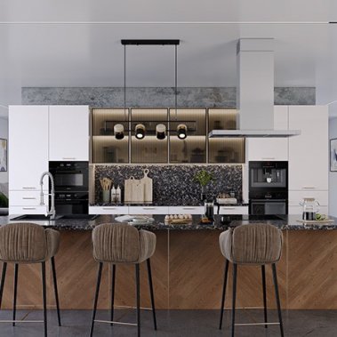 TỦ BẾP 150 - GỖ MDF PHỦ MELAMINE KẾT HỢP CÁNH NHÔM KÍNH