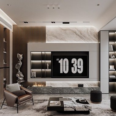 NỘI THẤT PHÒNG KHÁCH 36 - GỖ MDF PHỦ MELAMINE MÀU XÁM KẾT HỢP VÂN GỖ