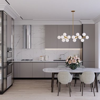 TỦ BẾP 149 GỖ MDF CHỐNG ẨM PHỦ MELAMINE KẾT HỢP CÁNH NHÔM KÍNH