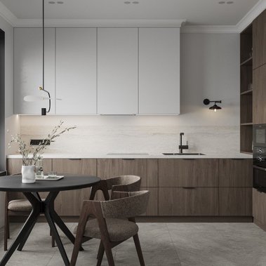 TỦ BẾP 129 MÀU GỖ PHỐI TRẮNG