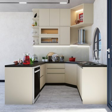 TỦ BẾP 142 - BẾP CHỮ L GỖ MDF PHỦ MELAMINE