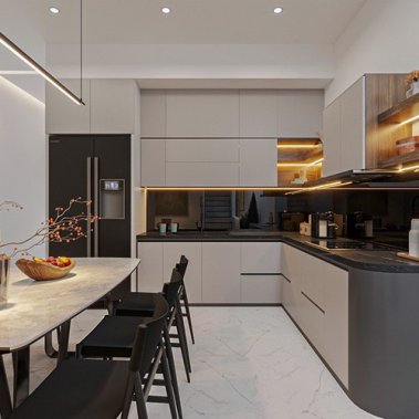 TỦ BẾP 140 CHỮ L GỖ MELAMINE TÔNG MÀU TRẮNG 