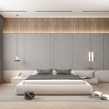 NỘI THẤT PHÒNG NGỦ 68 - GỖ MDF CHỐNG ẨM PHỦ MELAMINE MÀU XÁM KẾT HỢP VÂN GỖ