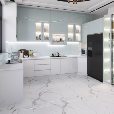 TỦ BẾP 146 - BẾP CHỮ U GỖ MDF PHỦ ACRYLIC