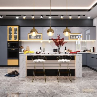 TỦ BẾP 114 - TỦ BẾP ACRYLIC MÀU XÁM